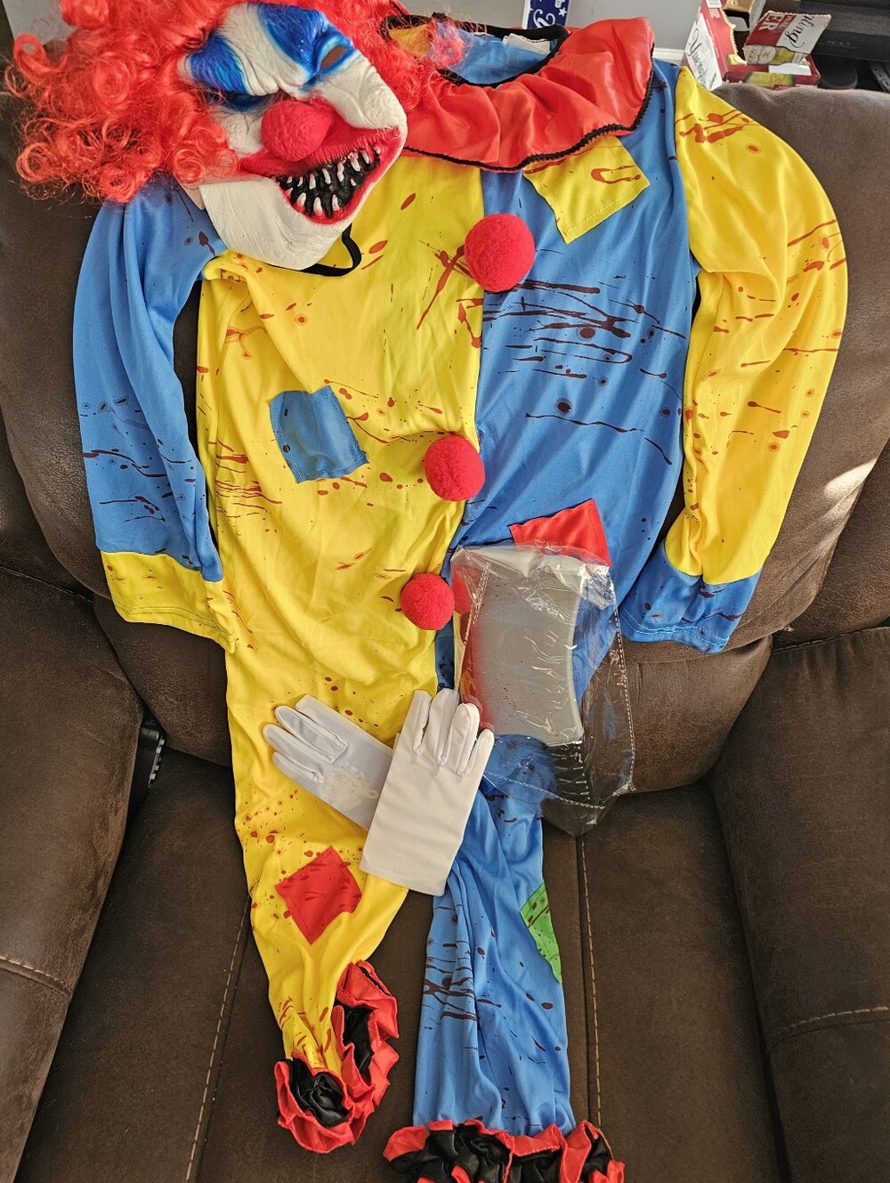 Scary Clown Kids Costume - Yellow & Blue XL